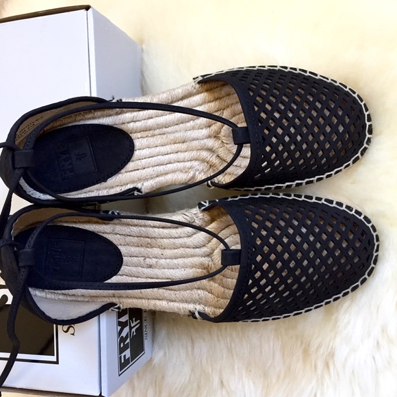 Frye Leo Perforated Ankle Wrap Espadrille Flats - Picture 3 of 8